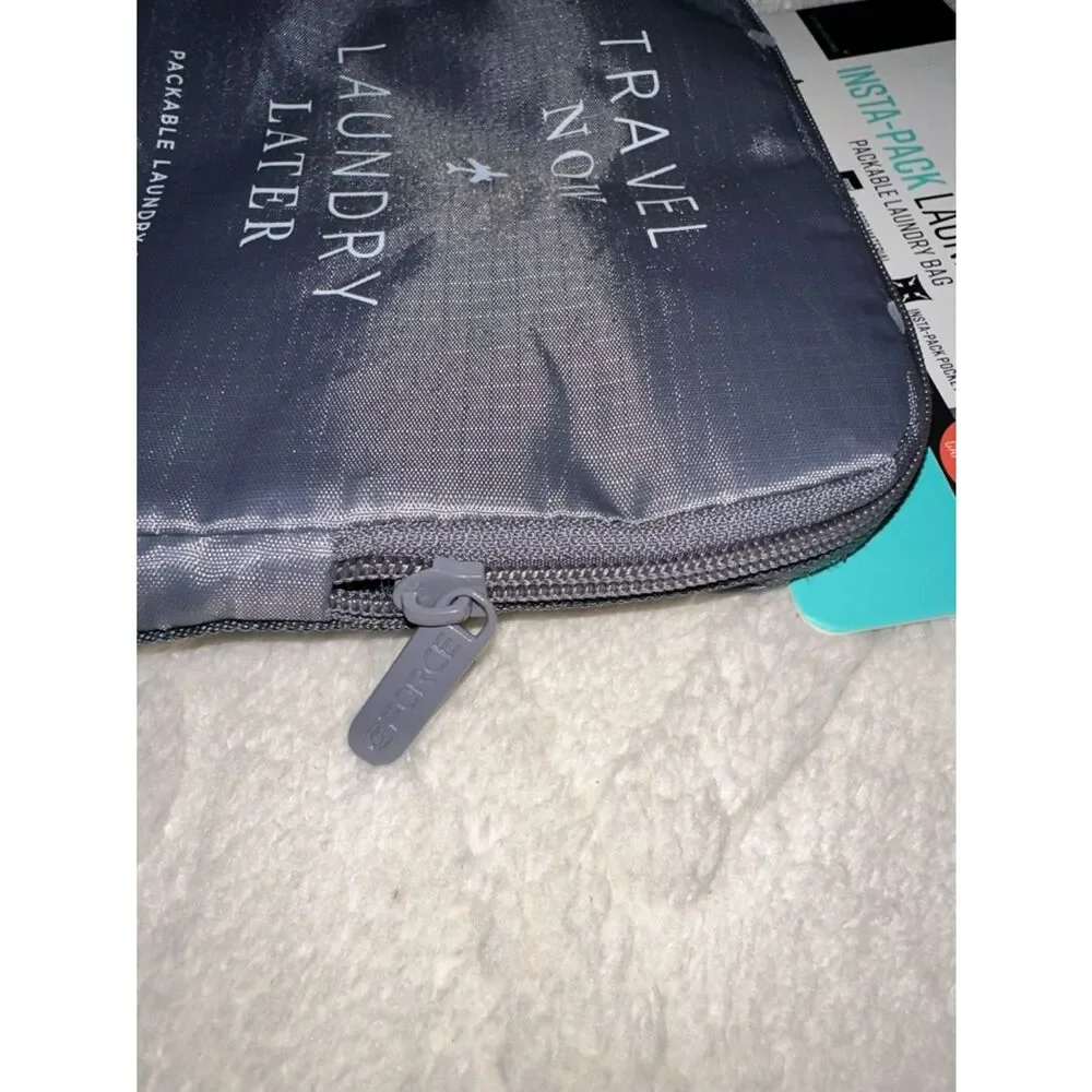 GFORCE Gray White “Travel Now Laundry Later” Zip Foldable Travel Laundry Bag